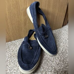 Loro Piana Dark Blue Velvet Suede Loafers